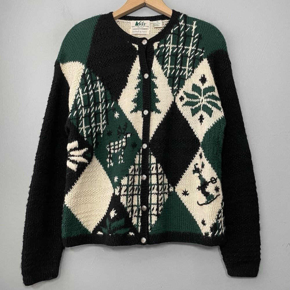 Vtg REI Cardigan Size Small Ski Sweater Hand Knitted Wool Winter Nordic Heritage